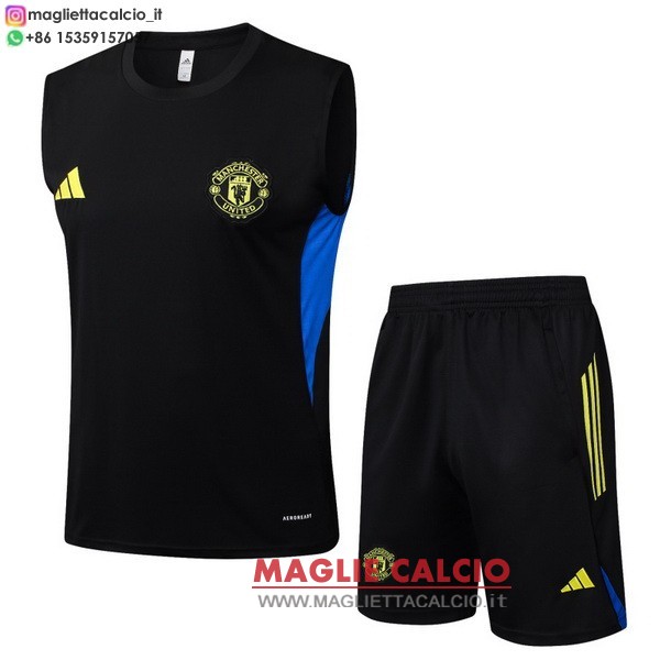 nuova senza maniche formazione divisione magliette set completo manchester united 2025-2026 nero giallo