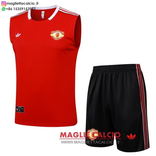 nuova senza maniche formazione divisione magliette set completo manchester united 2025-2026 rosso nero giallo