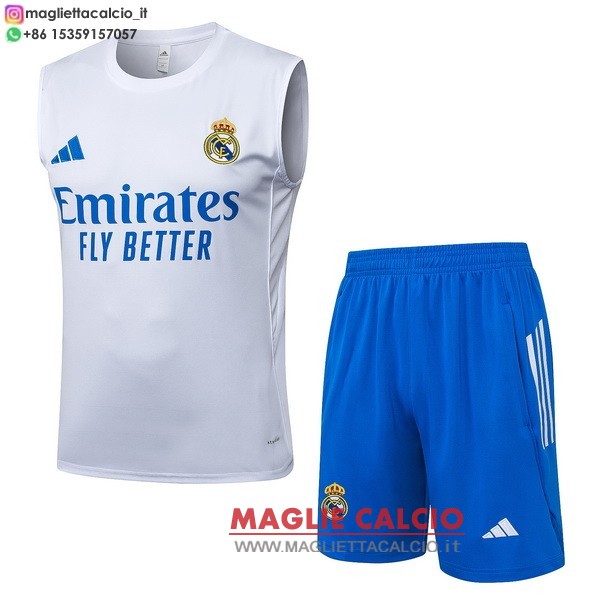 nuova senza maniche magliette set completo real madrid formazione 2025-2026 bianco blu