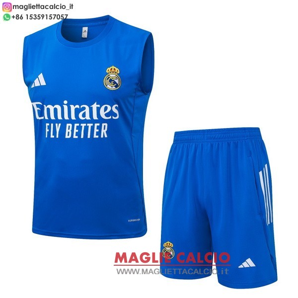 nuova senza maniche magliette set completo real madrid formazione 2025-2026 blu bianco
