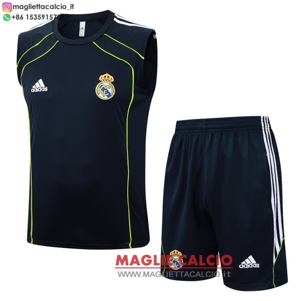 nuova senza maniche magliette set completo real madrid formazione 2025-2026 blu navy verde
