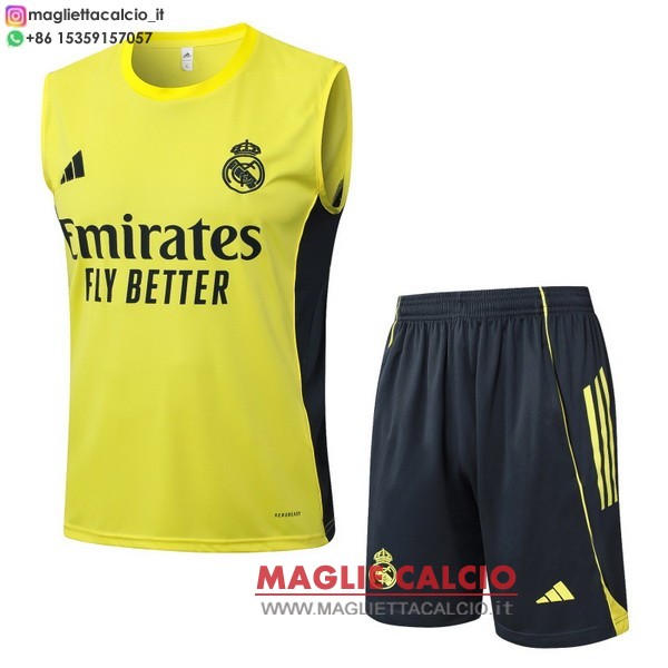 nuova senza maniche magliette set completo real madrid formazione 2025-2026 giallo grigio