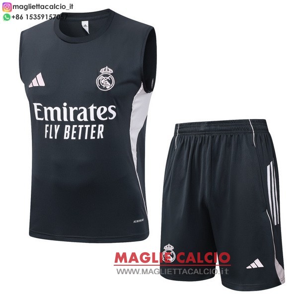 nuova senza maniche magliette set completo real madrid formazione 2025-2026 grigio navy