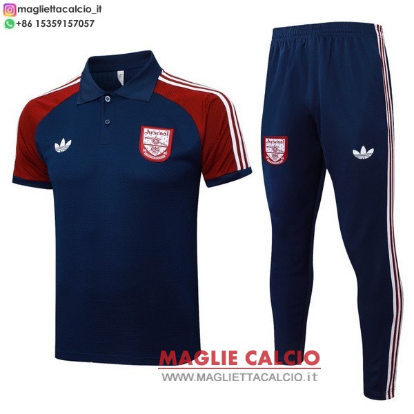 polo set completo maglia arsenal 2025-2026 blu navy I rosso
