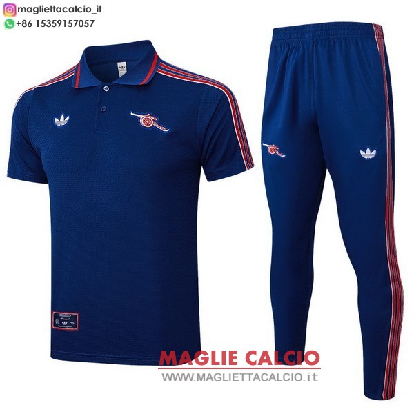 polo set completo maglia arsenal 2025-2026 blu navy rosso