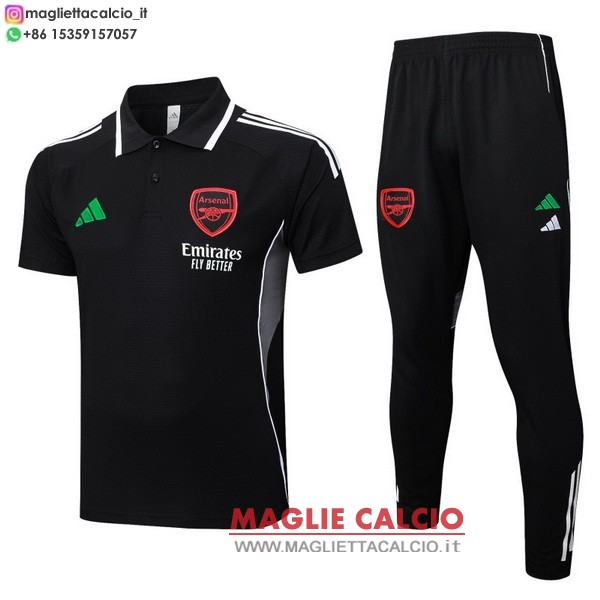 polo set completo maglia arsenal 2025-2026 nero rosso verde