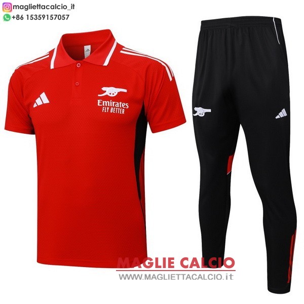 polo set completo maglia arsenal 2025-2026 rosso nero