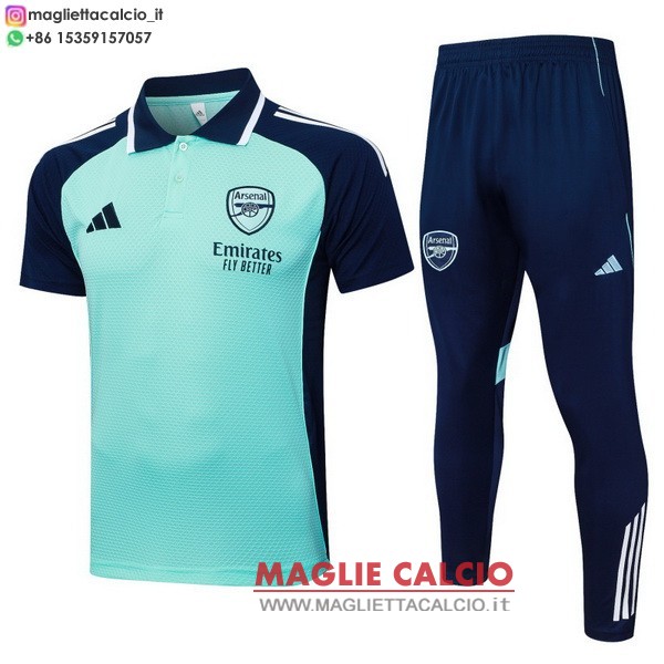 polo set completo maglia arsenal 2025-2026 verde blu