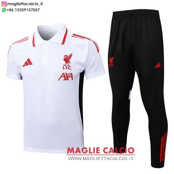 polo set completo maglia liverpool 2025-2026 bianco rosso nero