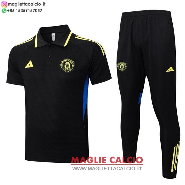 polo set completo maglia manchester united 2025-2026 nero giallo