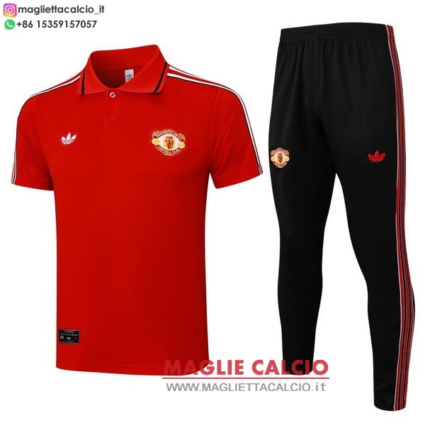 polo set completo maglia manchester united 2025-2026 rosso nero