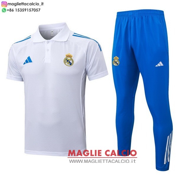 polo set completo maglia real madrid 2025-2026 bianco blu