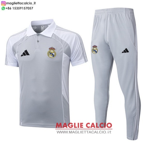 polo set completo maglia real madrid 2025-2026 grigio bianco