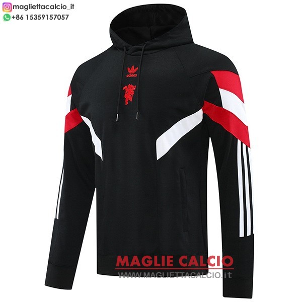 manchester united nero rosso giacca felpa cappuccio 2024-2025