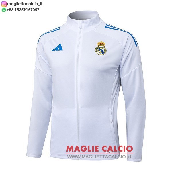 nuova real madrid bianco blu giacca lunga zip 2025-2026