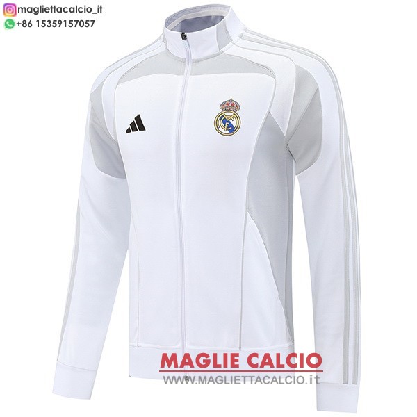 nuova real madrid bianco grigio giacca lunga zip 2025-2026