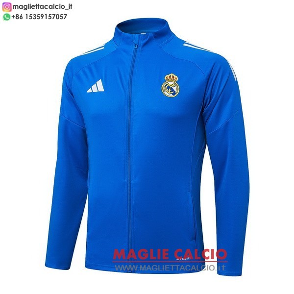 nuova real madrid blu bianco giacca lunga zip 2025-2026