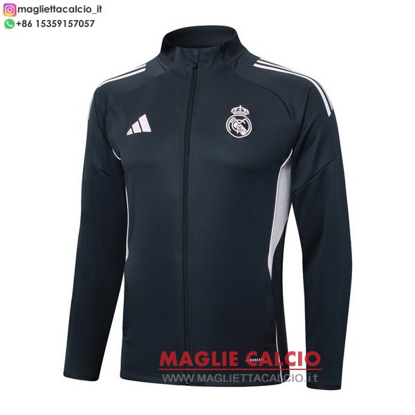 nuova real madrid grigio navy giacca lunga zip 2025-2026