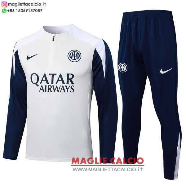 felpa da allenamento bambino set completo inter milan 2025-2026 bianco blu