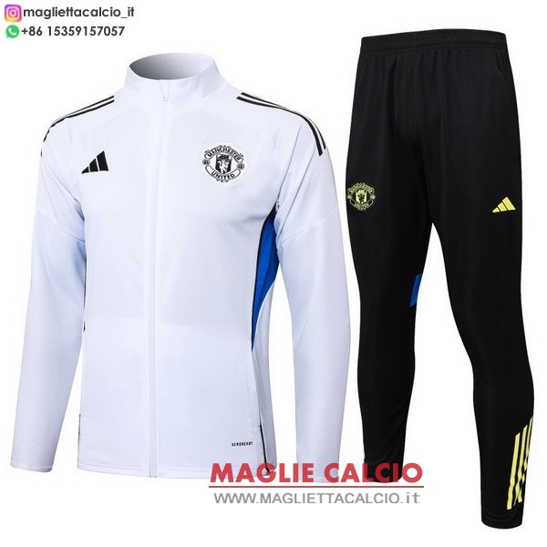 giacca lunga zip bambino set completo manchester united 2025-2026 bianco blu nero