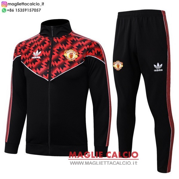 giacca lunga zip bambino set completo manchester united 2025-2026 nero II rosso