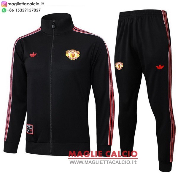 giacca lunga zip bambino set completo manchester united 2025-2026 nero III rosso