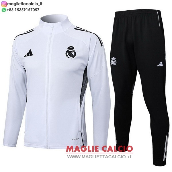 giacca lunga zip bambino set completo real madrid 2025-2026 bianco nero