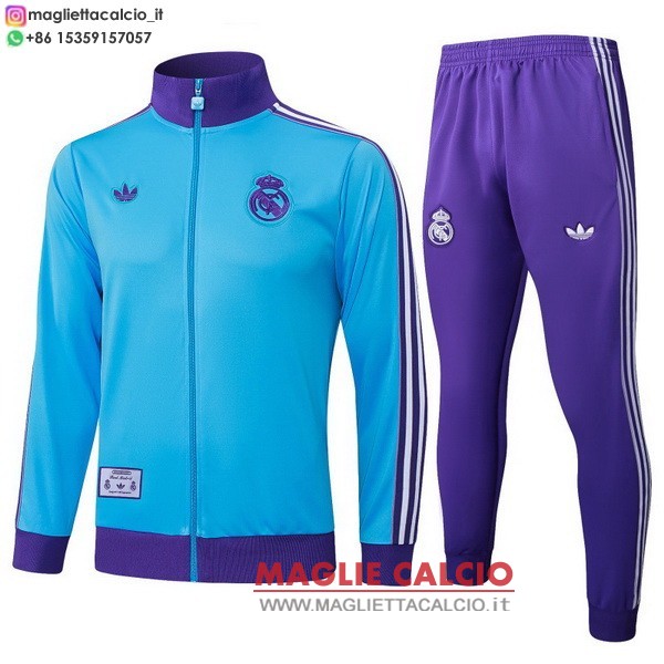 giacca lunga zip bambino set completo real madrid 2025-2026 blu purpureo