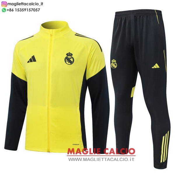 giacca lunga zip bambino set completo real madrid 2025-2026 giallo nero