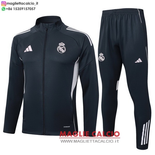 giacca lunga zip bambino set completo real madrid 2025-2026 grigio navy