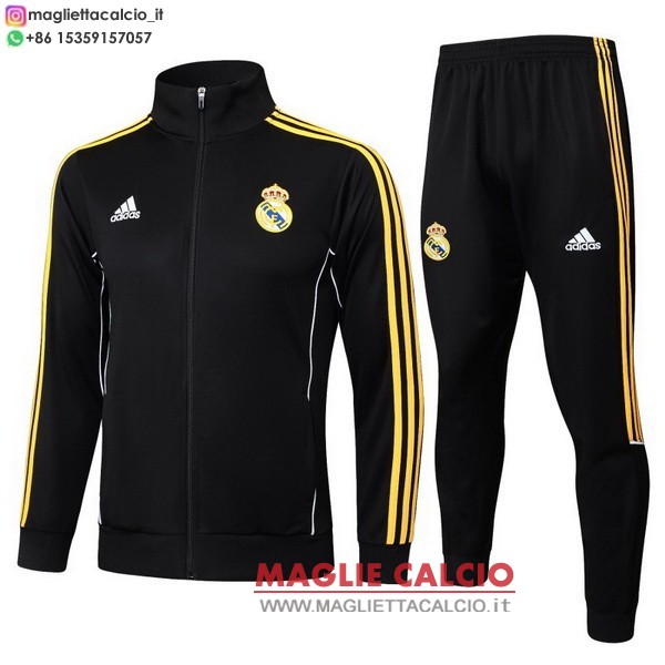 giacca lunga zip bambino set completo real madrid 2025-2026 nero giallo