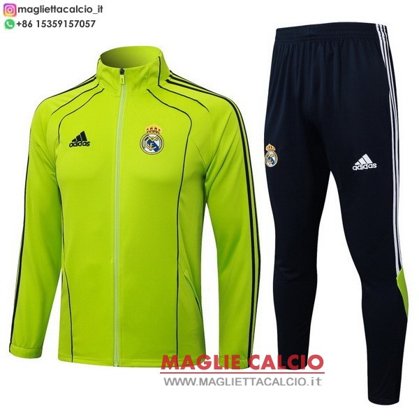 giacca lunga zip bambino set completo real madrid 2025-2026 verde nero
