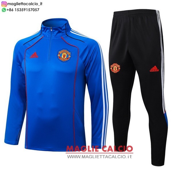 felpa da allenamento bambino set completo manchester united 2025-2026 blu nero