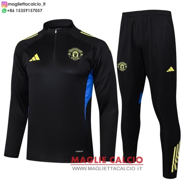 felpa da allenamento bambino set completo manchester united 2025-2026 nero giallo