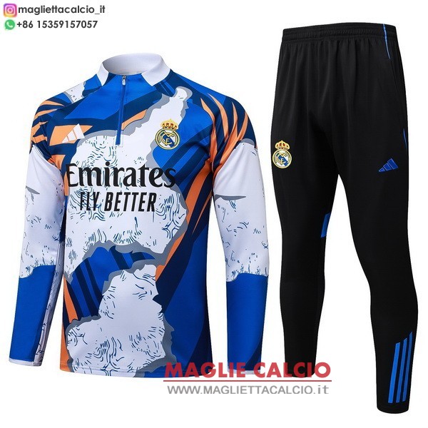 felpa da allenamento bambino set completo real madrid 2025-2026 blu bianco nero