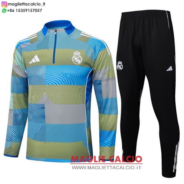 felpa da allenamento bambino set completo real madrid 2025-2026 blu giallo nero