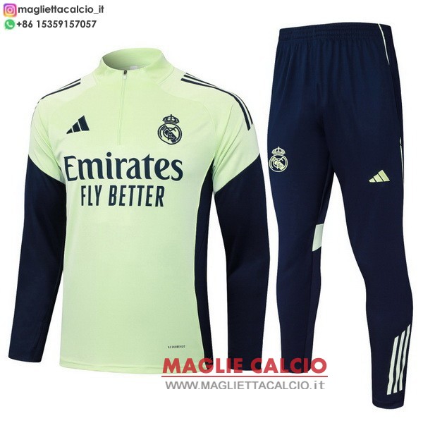 felpa da allenamento bambino set completo real madrid 2025-2026 verde luce