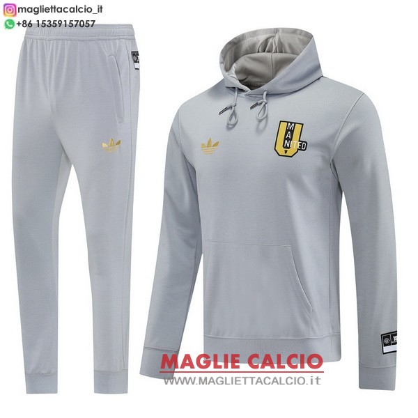 manchester united insieme completo grigio giacca felpa cappuccio 2025-2026