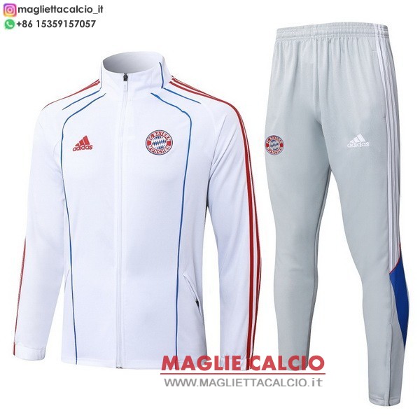 nuova bayern monaco insieme completo bianco rosso grigio bambino giacca lunga zip 2025-2026