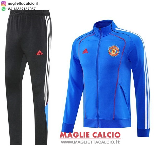 manchester united insieme completo nero blu giacca lunga zip 2025-2026