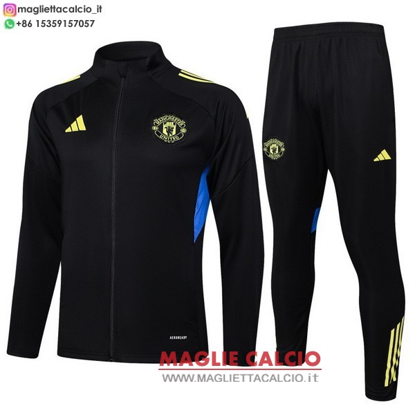 manchester united insieme completo nero giallo blu giacca lunga zip 2025-2026