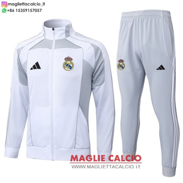 nuova real madrid insieme completo bianco I grigio giacca lunga zip 2025-2026