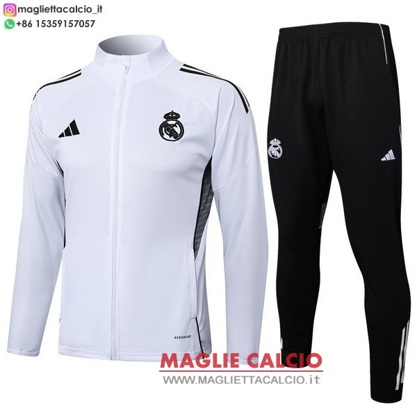 nuova real madrid insieme completo bianco nero giacca lunga zip 2025-2026