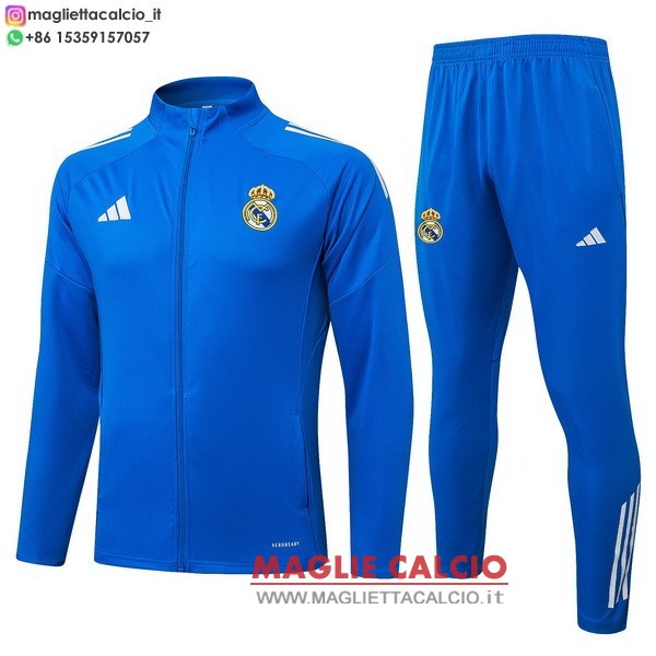 nuova real madrid insieme completo blu bianco giacca lunga zip 2025-2026
