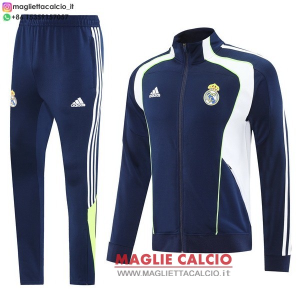 nuova real madrid insieme completo blu navy bianco giacca lunga zip 2025-2026