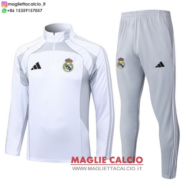 nuova real madrid insieme completo bianco grigio felpa da allenamento 2025-2026