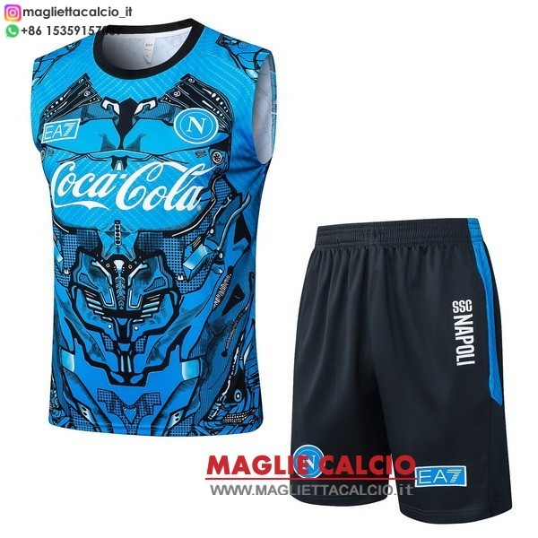 nuova senza maniche formazione set completo divisione magliette napoli 2025-2026 blu nero