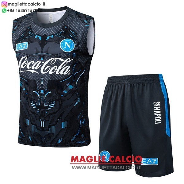 nuova senza maniche formazione set completo divisione magliette napoli 2025-2026 nero blu