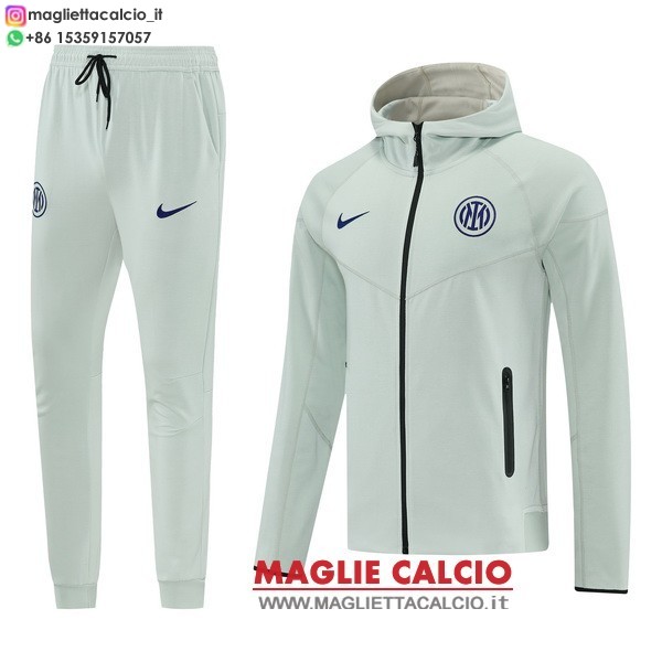 nuova inter milan insieme completo grigio giacca con cappuccio full zip 2026-2027