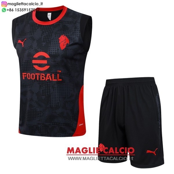 nuova senza maniche formazione set completo divisione magliette ac milan 2025-2026 nero rosso